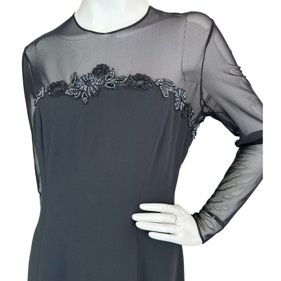 90s Myles Studio Dress Beaded Illusion Size 12 Large Long Sleeve Sheath ILGWU - Picture 3 of 10